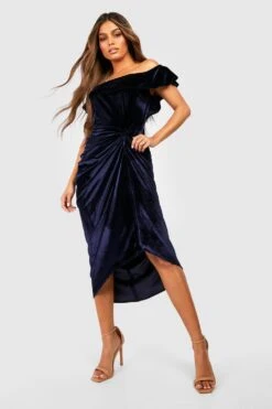 Robe Drapée Froncée En Velours -BOOHO Kleidung Magasin gzz28085 navy xl 2