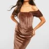 Robe En Velours à épaules Dénudées 1 Robe En Velours à épaules Dénudées -BOOHO Kleidung Magasin gzz28091 mocha xl