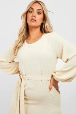 Grande Taille - Robe Babydoll Nouée Froncée -BOOHO Kleidung Magasin gzz28329 stone xl 3