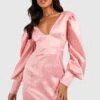 Robe Moulante Satinée à Manches Larges -BOOHO Kleidung Magasin gzz28597 rose xl