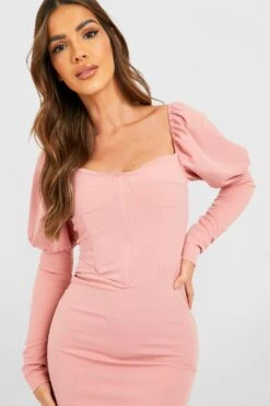 Robe Corset à Manches Bouffantes -BOOHO Kleidung Magasin gzz28616 rose xl 2