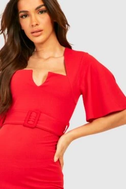 Robe De Tailleur à Manches Volantées Et Encoche -BOOHO Kleidung Magasin gzz28638 red xl 2