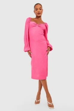 Tall - Robe Mi-longue à Col En Cœur Et Manches Bouffantes -BOOHO Kleidung Magasin gzz28908 hot20pink xl 2