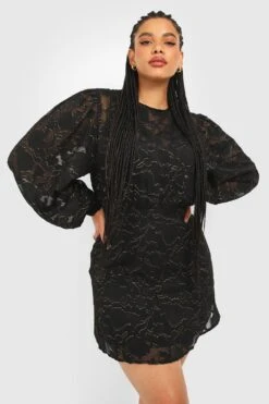 Grande Taille - Robe Patineuse Métallisée En Dentelle -BOOHO Kleidung Magasin gzz28943 black xl 2