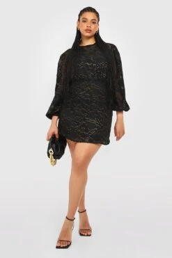 Grande Taille - Robe Patineuse Métallisée En Dentelle -BOOHO Kleidung Magasin gzz28943 black xl 3