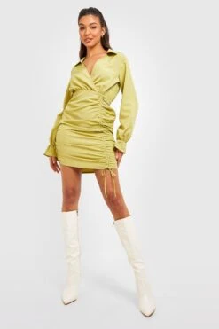 Robe Froncée à Manches Longues -BOOHO Kleidung Magasin gzz28974 olive xl 2