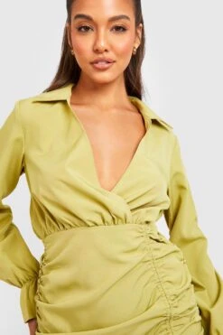 Robe Froncée à Manches Longues -BOOHO Kleidung Magasin gzz28974 olive xl 3