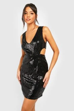 Robe Courte Pailletée à Décolleté Plongeant