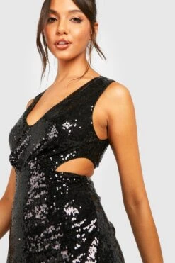 Robe Courte Pailletée à Décolleté Plongeant -BOOHO Kleidung Magasin gzz29136 black xl 3