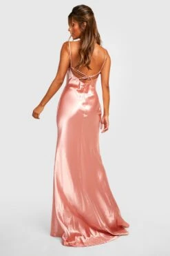 Robe Longue Satinée à Col Bénitier -BOOHO Kleidung Magasin gzz29268 pink xl 1