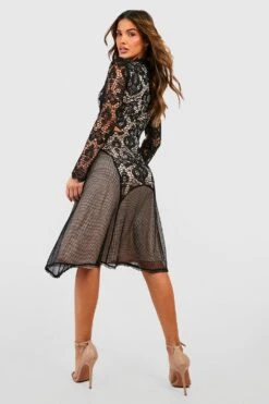 Robe Mi-longue à Col Montant Et Dentelle 7 Robe Mi-longue à Col Montant Et Dentelle -BOOHO Kleidung Magasin gzz29495 black xl 1