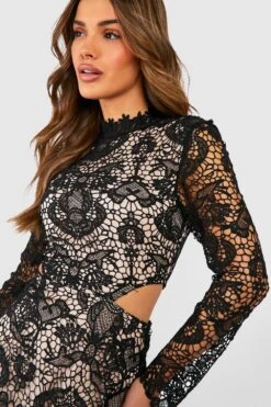 Robe Mi-longue à Col Montant Et Dentelle 9 Robe Mi-longue à Col Montant Et Dentelle -BOOHO Kleidung Magasin gzz29495 black xl 3