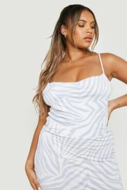 Grande Taille - Robe Longue Soyeuse à Col Bénitier Et Imprimé Zèbre -BOOHO Kleidung Magasin gzz29513 stone xl 3