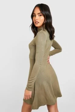 Robe Patineuse à Col Roulé Et Manches Longues -BOOHO Kleidung Magasin gzz29782 khaki xl 1