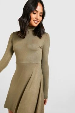 Robe Patineuse à Col Roulé Et Manches Longues -BOOHO Kleidung Magasin gzz29782 khaki xl 2