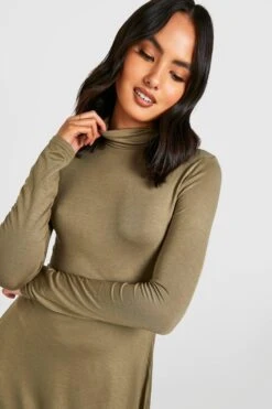 Robe Patineuse à Col Roulé Et Manches Longues -BOOHO Kleidung Magasin gzz29782 khaki xl 3