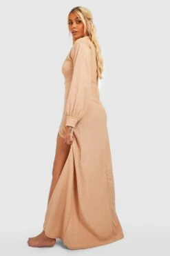 Robe Chemise De Plage Fendue Texturée -BOOHO Kleidung Magasin gzz29866 sand xl 1