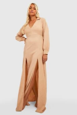 Robe Chemise De Plage Fendue Texturée -BOOHO Kleidung Magasin gzz29866 sand xl 2