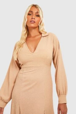 Robe Chemise De Plage Fendue Texturée -BOOHO Kleidung Magasin gzz29866 sand xl 3