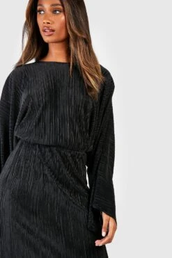 Robe Longue Plissée à Manches Chauve-souris -BOOHO Kleidung Magasin gzz30207 black xl 2