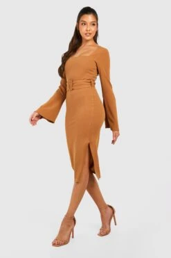 Robe Mi-longue à Col Carré Et Manches évasées -BOOHO Kleidung Magasin gzz30337 camel xl 2