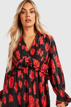 Grande Taille - Robe Mi-longue Fleurie Satinée 8 Grande Taille - Robe Mi-longue Fleurie Satinée -BOOHO Kleidung Magasin gzz30457 black xl 3