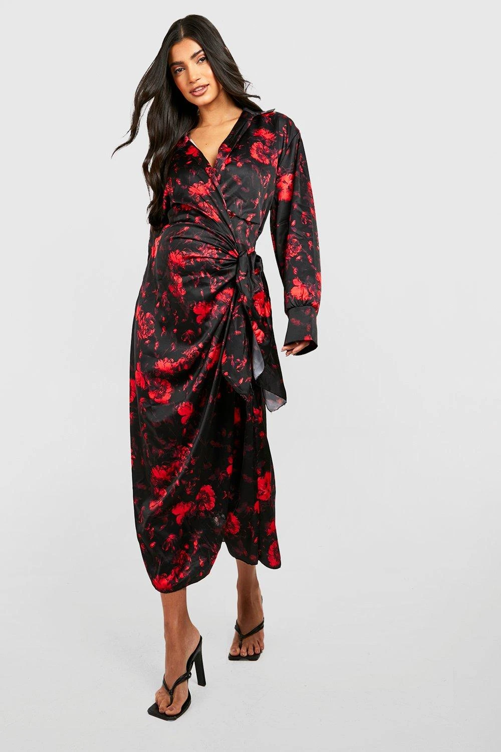 Maternité - Robe De Grossesse Satinée à Imprimé Floral 5 Maternité - Robe De Grossesse Satinée à Imprimé Floral – Image 3