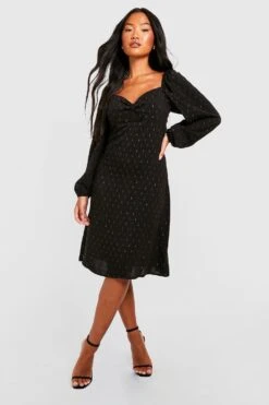 Petite - Robe Métallisée En Plumetis à Manches Bouffantes