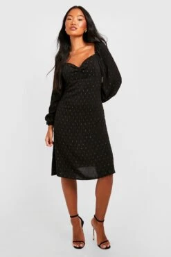 Petite - Robe Métallisée En Plumetis à Manches Bouffantes -BOOHO Kleidung Magasin gzz30923 black xl 2