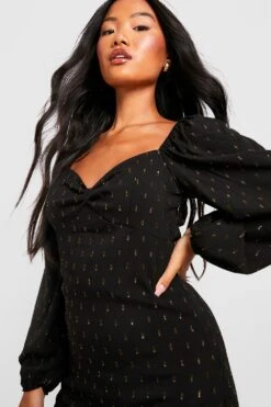 Petite - Robe Métallisée En Plumetis à Manches Bouffantes -BOOHO Kleidung Magasin gzz30923 black xl 3