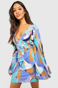 Robe Courte Plissée Imprimée Décolletée