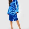 Robe Chemise Mi-longue Satinée à Manches Larges -BOOHO Kleidung Magasin gzz31131 blue xl
