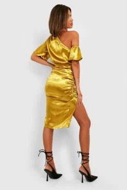 Robe Mi-longue Satinée à Col Bateau -BOOHO Kleidung Magasin gzz31133 chartreuse xl 1