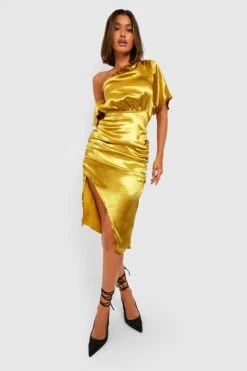 Robe Mi-longue Satinée à Col Bateau -BOOHO Kleidung Magasin gzz31133 chartreuse xl 2