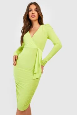 Robe Asymétrique Froncée Soyeuse -BOOHO Kleidung Magasin gzz31166 chartreuse xl 2