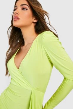 Robe Asymétrique Froncée Soyeuse -BOOHO Kleidung Magasin gzz31166 chartreuse xl 3