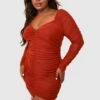 Grande Taille - Robe Courte Froncée En Mesh à Manches Longues -BOOHO Kleidung Magasin gzz31306 rust xl
