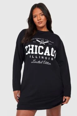 Grande Taille - Robe T-shirt à Slogan Chicago