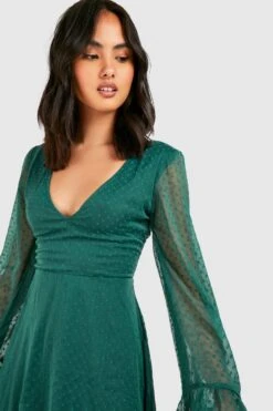 Robe Patineuse En Mesh Plumetis à Col V -BOOHO Kleidung Magasin gzz31536 emerald xl 3