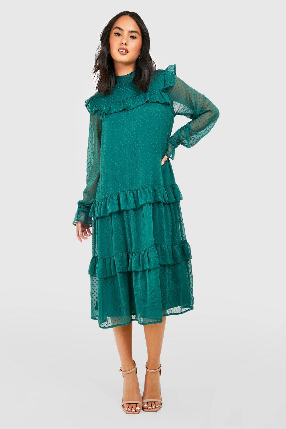 Robe Patineuse En Mesh Plumetis à Col Montant 5 Robe Patineuse En Mesh Plumetis à Col Montant – Image 3