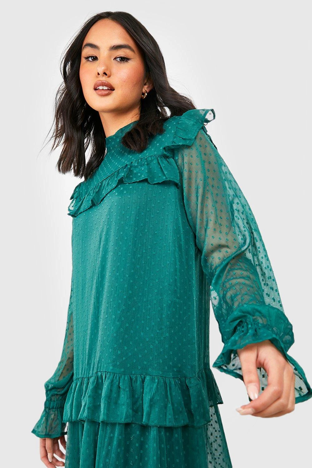 Robe Patineuse En Mesh Plumetis à Col Montant 6 Robe Patineuse En Mesh Plumetis à Col Montant – Image 4