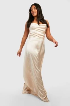 Grande Taille - Robe Satinée à Col Bénitier -BOOHO Kleidung Magasin gzz31591 stone xl 2