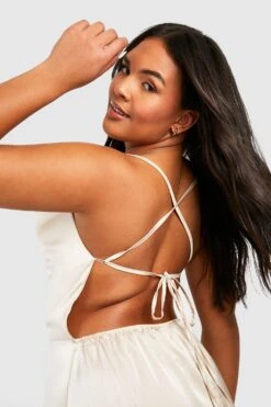 Grande Taille - Robe Satinée à Col Bénitier -BOOHO Kleidung Magasin gzz31591 stone xl 3