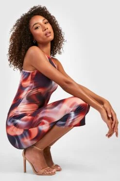 Tall - Robe Moulante Soyeuse à Imprimé Abstrait -BOOHO Kleidung Magasin gzz31890 orange xl 3