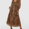 Robe Mi-longue Zébrée à Volants -BOOHO Kleidung Magasin gzz32102 brown xl