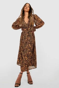 Robe Mi-longue Zébrée à Volants -BOOHO Kleidung Magasin gzz32102 brown xl 2