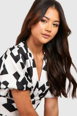 Robe Longue à Manches Bouffantes Et Imprimé Abstrait -BOOHO Kleidung Magasin gzz32274 black xl 3