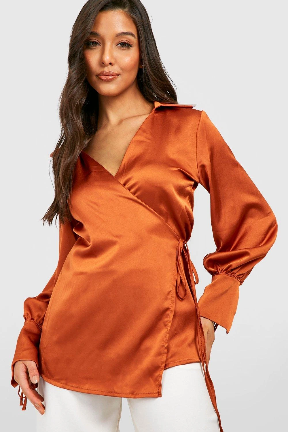 Robe Chemise Satinée à Manches Volumineuses 3 Robe Chemise Satinée à Manches Volumineuses