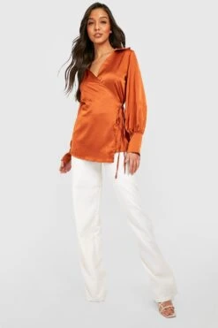 Robe Chemise Satinée à Manches Volumineuses 8 Robe Chemise Satinée à Manches Volumineuses -BOOHO Kleidung Magasin gzz32379 spice xl 2