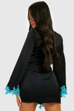 Petite - Robe Portefeuille En Dentelle à Manches évasées -BOOHO Kleidung Magasin gzz32390 black xl 1